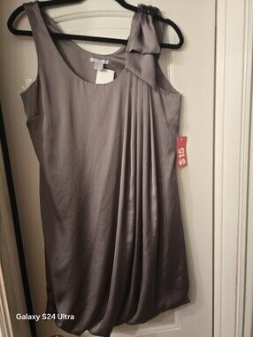 H&M Satin Gray Pleated Mini Dress